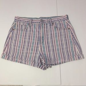 New! American Eagle High Rise Jean Shorts Pink Blue White Vertical Stripes